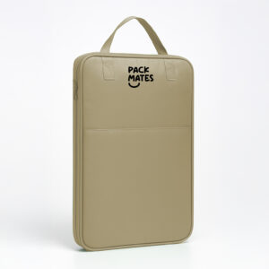 Grote beige packing cube. Organise jouw backpack met deze organizer voor al jouw reisspullen met rits en handvat.